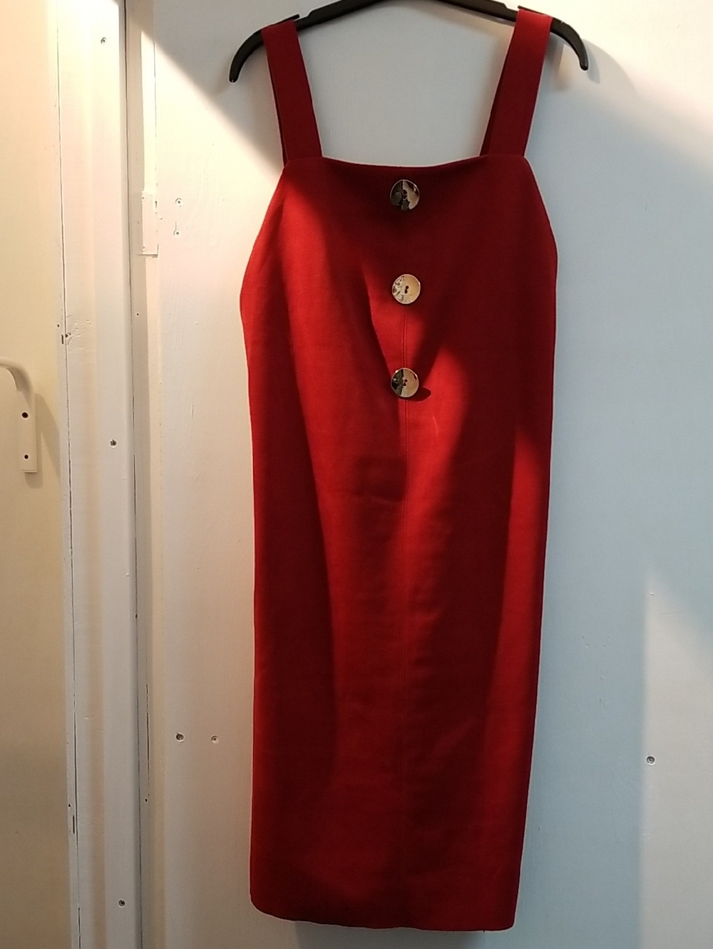 Zara Red Sleeveless Midi Dress with Gold Buttons